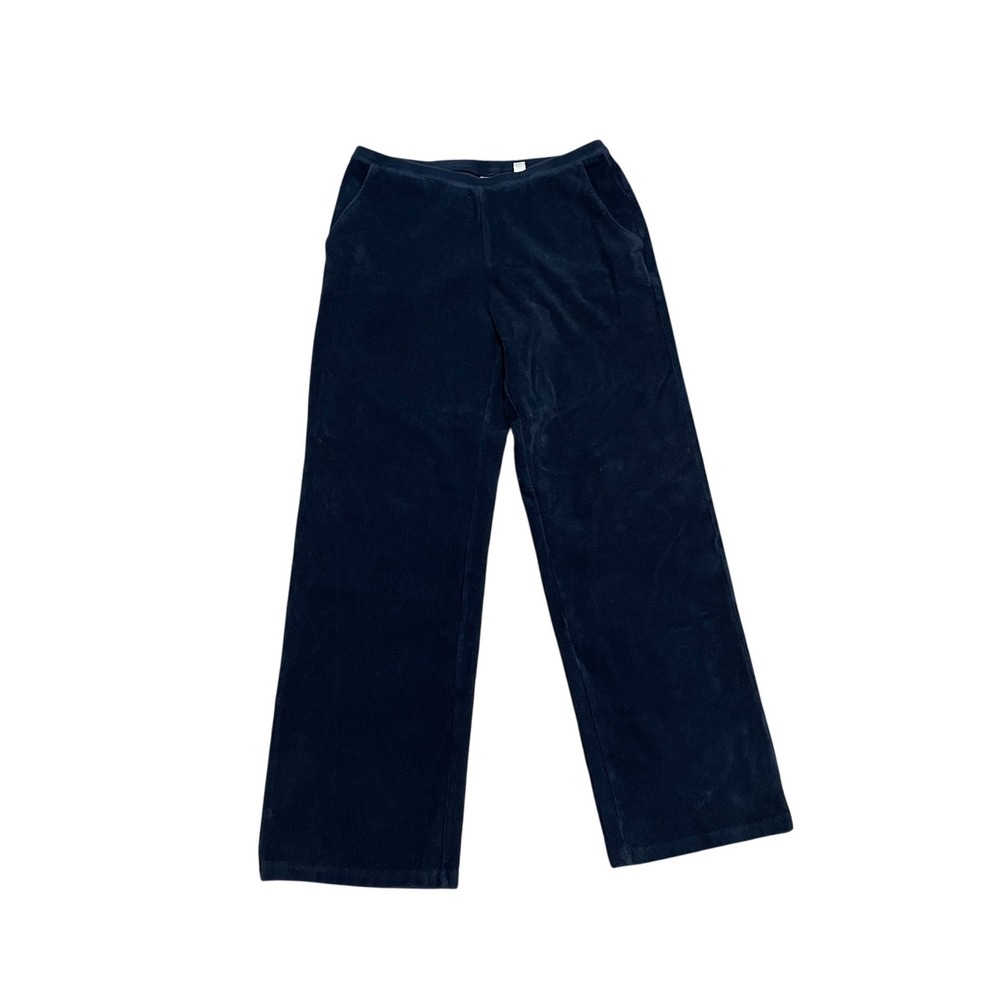LL Bean Women's M Navy Blue Straight Wide‎ Leg Corduroy Pull On Pants 237234